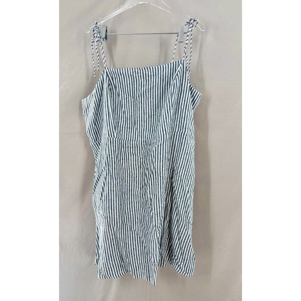 OLD NAVY 3X Dress Linen Blend Stripe Cami Pockets Spaghetti Strap Blue White NWT
